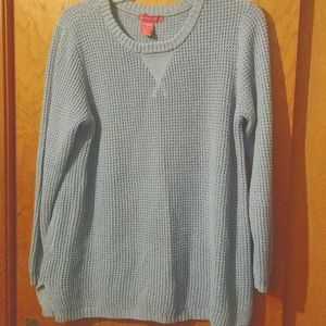 Blue sweater. Woman Within. Size M fits like a L. Small side slits.